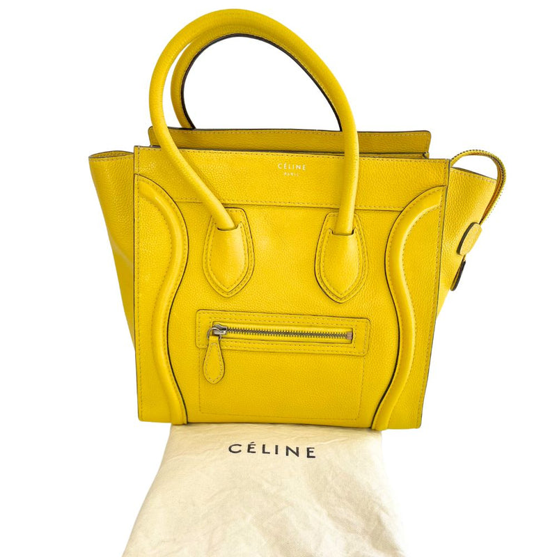 [CELINE] Celine Raggage Handbag Micro Shopper 167793 Leather Yellow Handscape A5 Fastener Luggage ladies