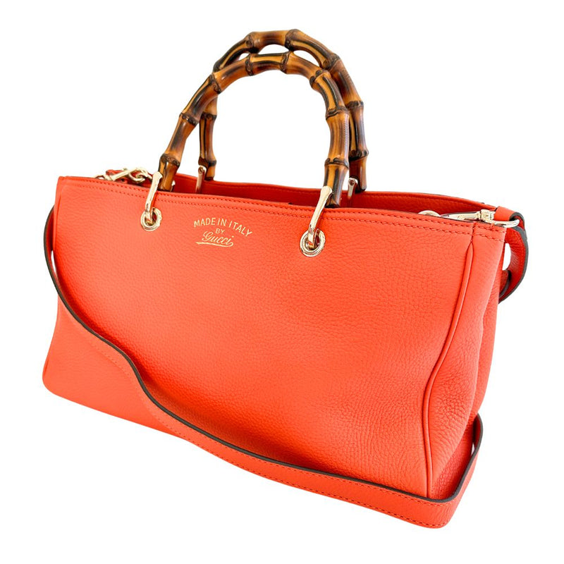 [GUCCI] Gucci 
 Shopper Medium Handbag 
 2way shoulder 323660 Bamboo x Leather Orange 2WAY Fastener SHOPPER MEDIUM Ladies A Rank