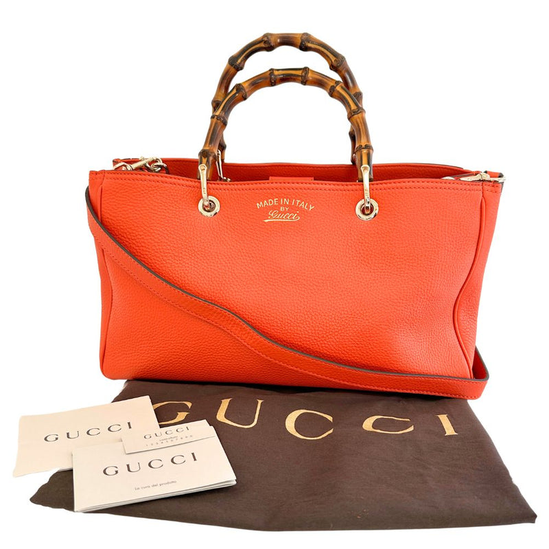 [GUCCI] Gucci 
 Shopper Medium Handbag 
 2way shoulder 323660 Bamboo x Leather Orange 2WAY Fastener SHOPPER MEDIUM Ladies A Rank