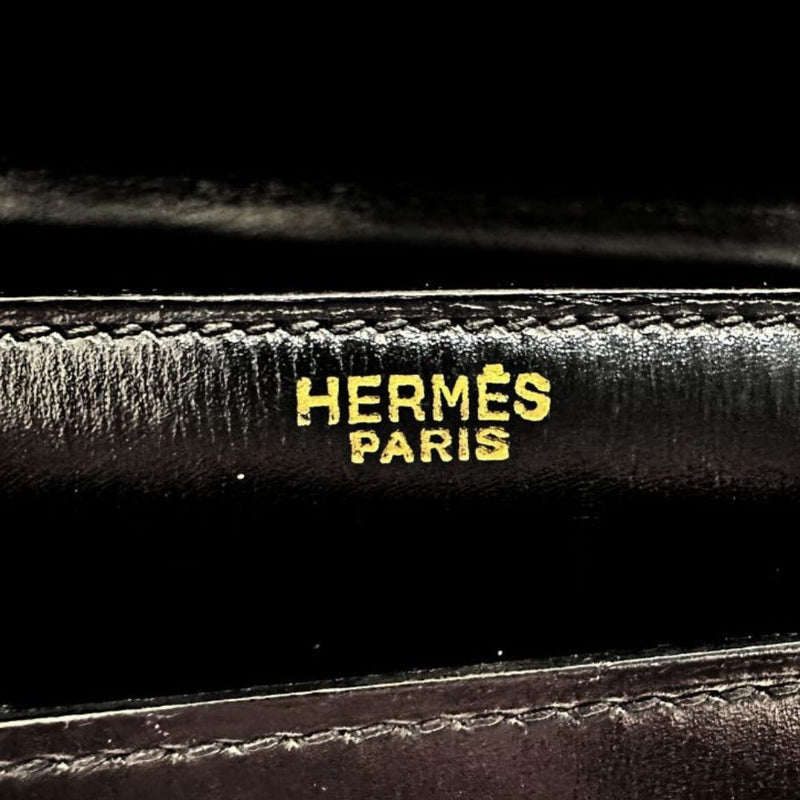 【HERMES】エルメス
 ヴィンテージ ハンドバッグ
 ボックスカーフ 黒 手提げ フラップ vintage レディースB-ランク