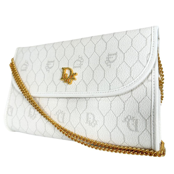 [Dior] Christian Dior 
 Bolso de hombro de cadena 
 PVC White Diagonal Snap Button Chain Cadena Damas A-Rank