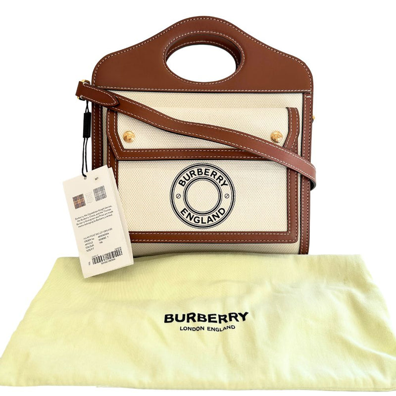 [Burberry] Burberry Pocket Bag Handbag 2WAY Shoulder Canvas xCalfskin Diagonal Handscape 2WAY Open Pocket Bag Ladies A Rank