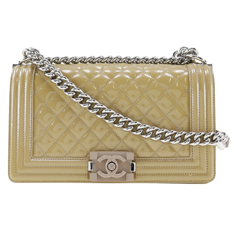 【CHANEL】シャネル
 チェーンショルダー ショルダーバッグ
 ボーイシャネル パテントレザー 斜め掛け 肩掛け フラップ ChainShoulder レディースA-ランク
