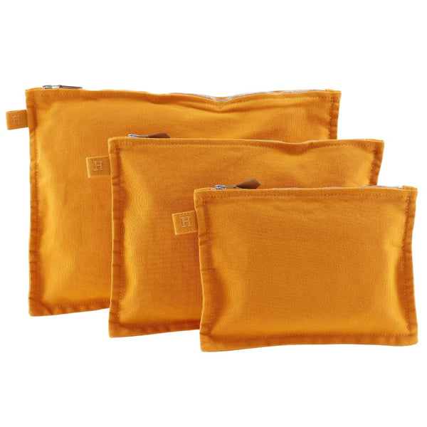 [HERMES] Hermes 
 3 -piece set pouch 
 Cotton Canvas Fastener THREE-PIECE SET Unisex A-Rank