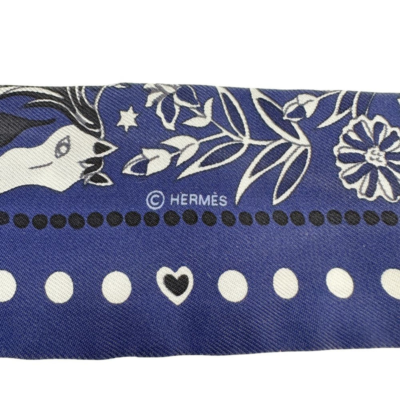 [HERMES] Hermes 
 Twilly scarf 
 EPERON D 'Or Cut 063063S 07 Silk Marine TWILLY Ladies A Rank