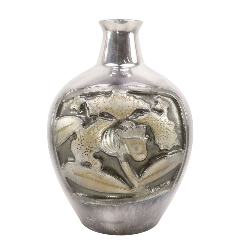 文化勲章金工家 【 帖佐美行 】 造 純銀花瓶 【 洋蘭 】 置物 オブジェ