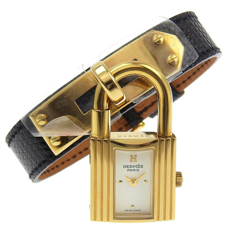 [Hermes] Hermes 
 Reloj Kelly Watch 
 Chapado de oro x lagarto dorado ○ z Display analógica de cuarzo grabado dial kelly watch damas un rango