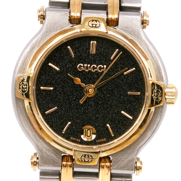 [GUCCI] Gucci Watch 9000L Stainless Steel×Plated Gold Gold Quartz Analog display black dial ladies