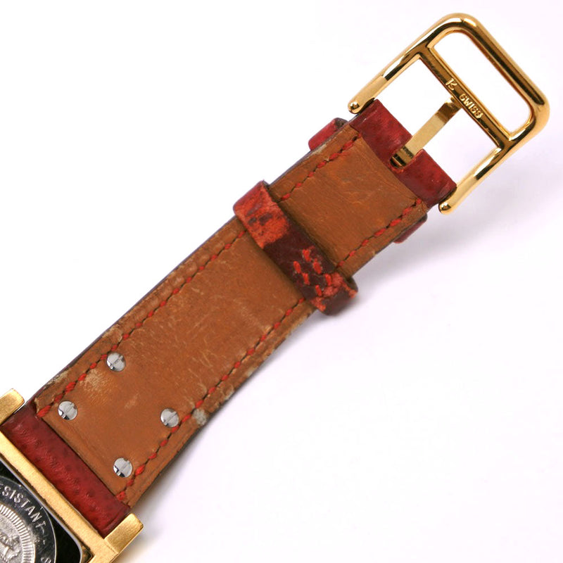 [HERMES] Hermes 
 Medor watch 
 Plated Gold× Leather red 〇W engraving Quartz Analog display White dial Medor Ladies