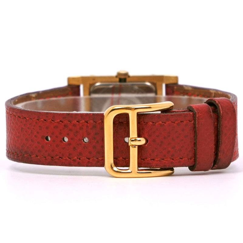 [Hermes] Hermes 
 Medor mirar 
 Chapado de oro x cuero rojo 〇w grabado analógico pantalla analógica damas medor damas