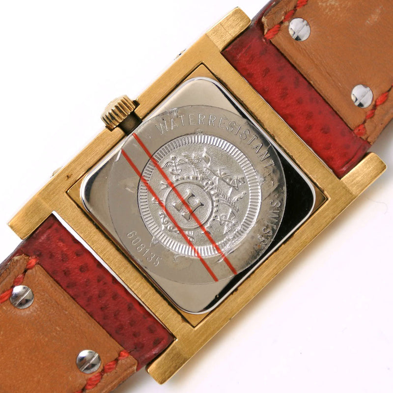 [Hermès] Hermes Medor Watch Gold Placing x Le cuir rouge 〇w Gravure Quartz Affichage analogique