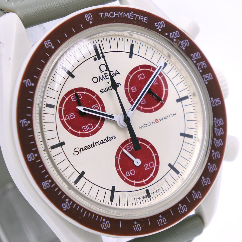 [Omega]欧米茄Swatch Collaboration观看Moon Watch Mission Touranus Ceramic X Nylon Red Quartz Chronograph Pironograph White Dial Shatch Collaber Men's A-Rank