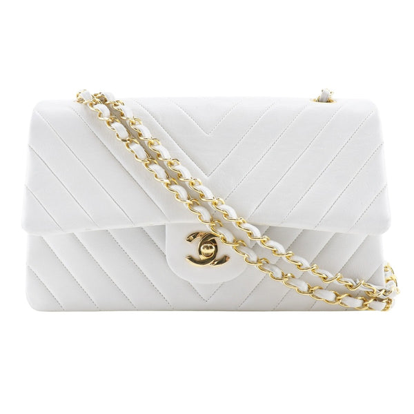 [CHANEL] Chanel 
 ChainShoulder Shoulder Bag
 V-stitched Double Flap Vintage Lambskin White Shoulder Turnlock ChainShoulder Women