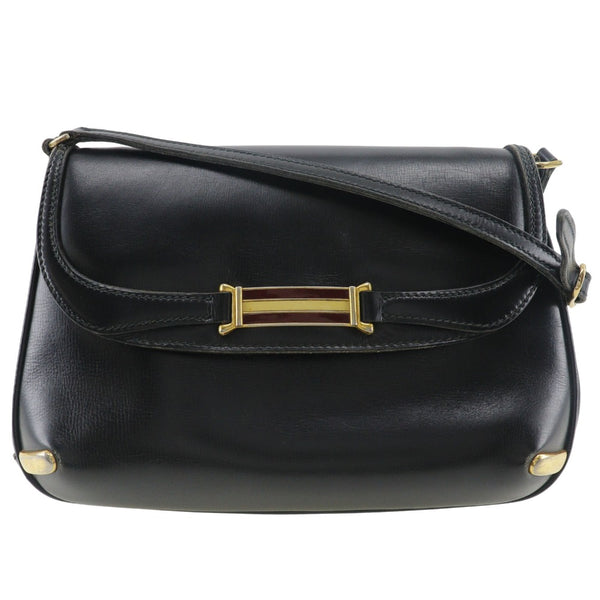 [GUCCI] Gucci Old Gucci Shoulder Bag Sherry Line 2WAY clutch Calfskin Black Shoulder 2way Snap Button Old Gucci Women