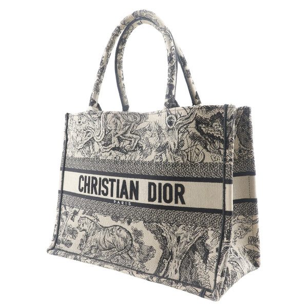 [Dior] Christian Dior 
 Book Tote Moyenne Tote Sac 
 TILE DE JOUI BRODERIE 50-MA-0252 Canvas BEIGE / Black Sac à main A4 Open Book Tote Medium Women's Rank A