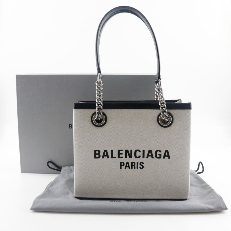 [Balenciaga] Balenciaga Small Tote Tote Bag Bag Logotipo 7599412AAK9260 lienzo de nylon bolso de hombro gris claro abierto