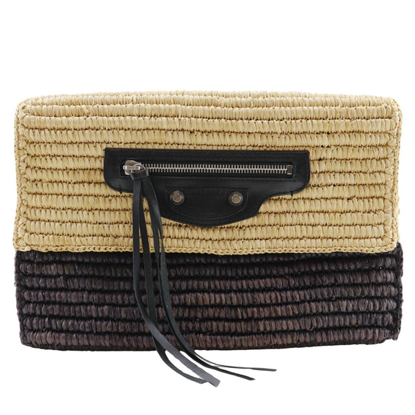 [Balenciaga] Balenciaga 
 Bolsa de embrague 
 Bolsa de cesta 339549 Raffia x cuero beige/marrón tipo magnético para mujeres