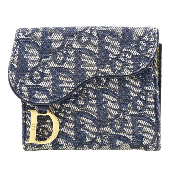 【Dior】クリスチャンディオール
 二つ折り財布
 キャンバス×金メッキ スナップボタン レディース