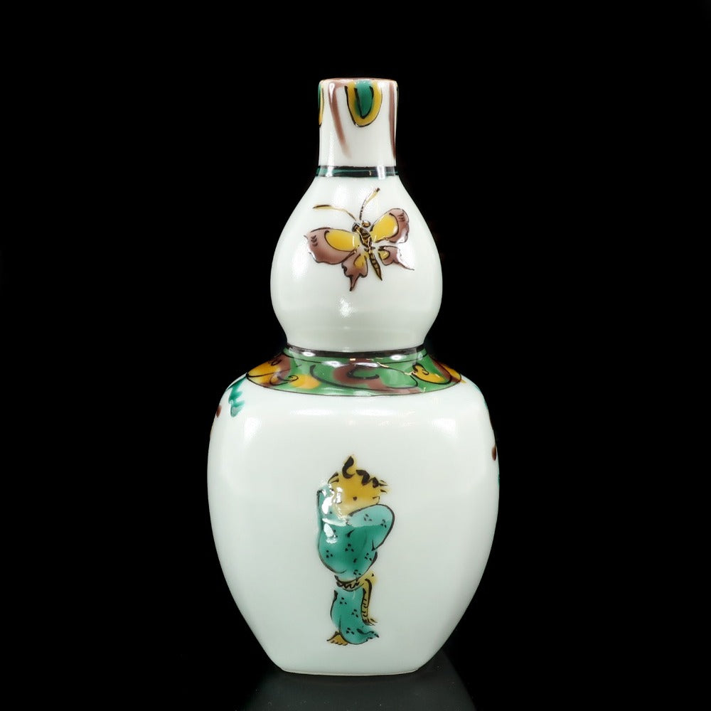 人間国宝 藤本能道 作 】 草白釉色絵童女図 徳利 陶磁器 酒器