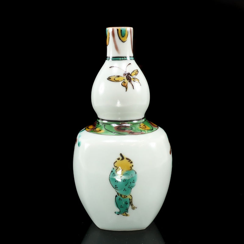 人間国宝 藤本能道 作 】 草白釉色絵童女図 徳利 陶磁器 酒器