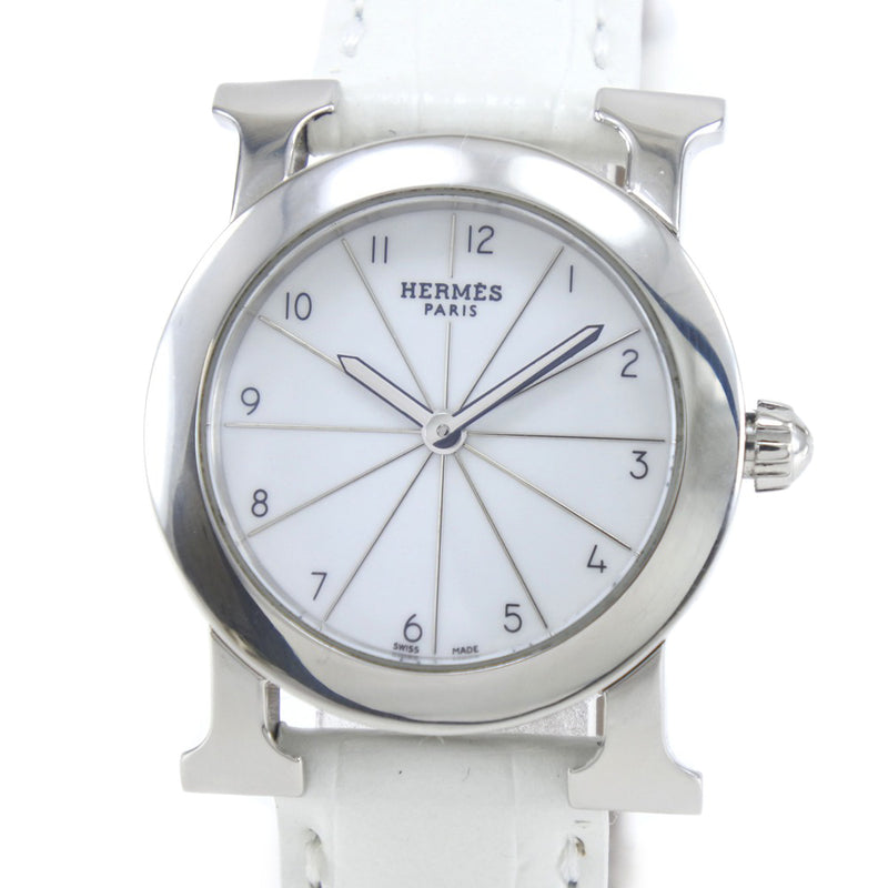 【HERMES】エルメス
 Ｈウォッチ 腕時計
 HR1.210 ステンレススチール×型押しレザー クオーツ アナログ表示 白文字盤 Heure H watch レディースAランク