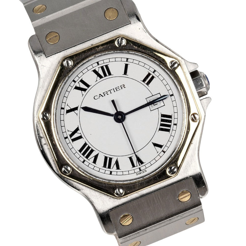 [Cartier] Cartier 
 Santos Occagon MM Watch 
 Stainless steel Automatic white dial Santos Octagon MM Boys