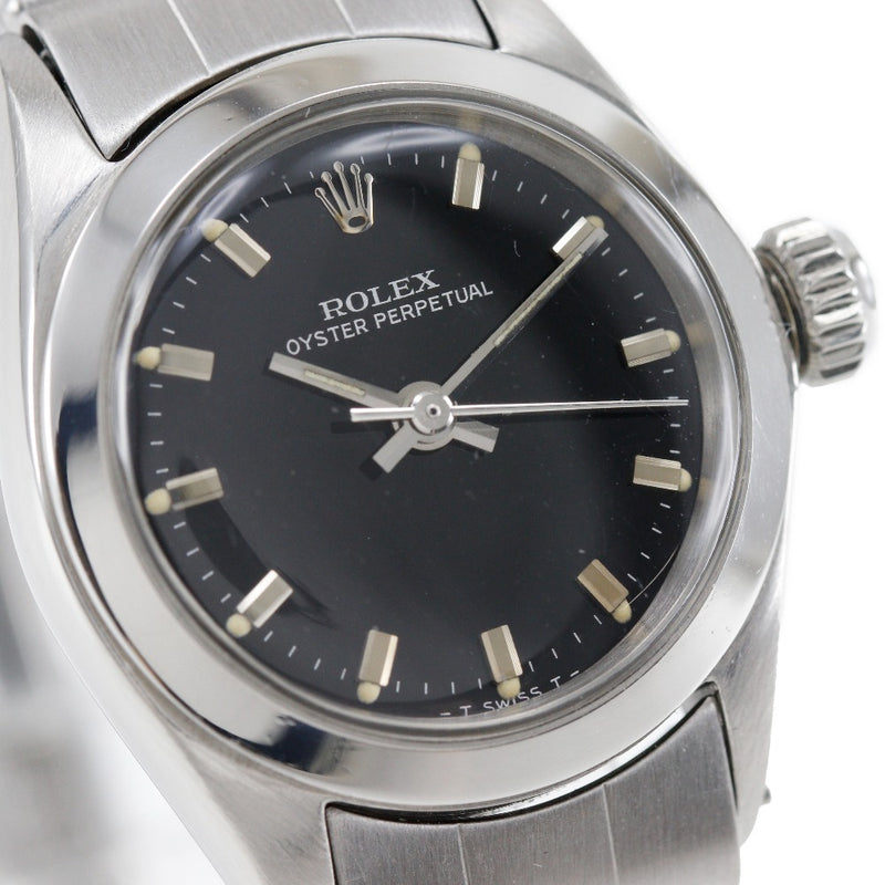 [Rolex] Rolex Oysterpetur Petual Watch Cal.1161 6618 Damas de ostras perpetuas de dial negro de acero inoxidable de acero inoxidable