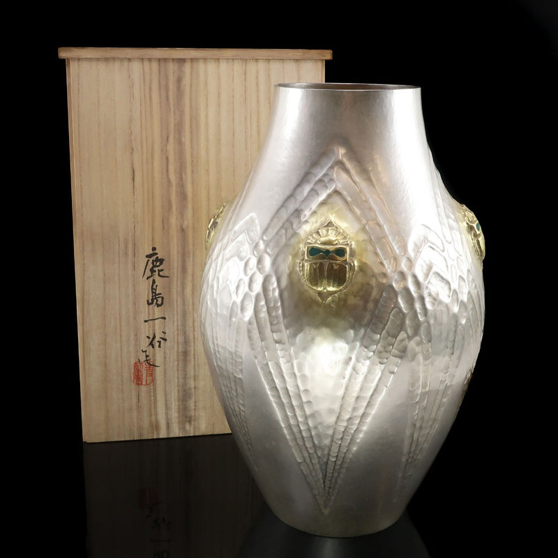 レア物】超大型インテリア 特大壺 漆器 花瓶 銀色装飾 レア物】超大型