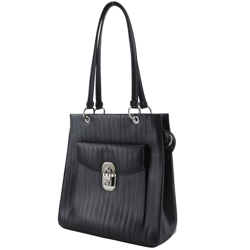 [Salvatore Ferragamo] Salvatore Ferragamo Gancini 숄더백, 엠보싱 가죽, 검은 색, 숄더백, A5 지퍼, 간치, 여성용