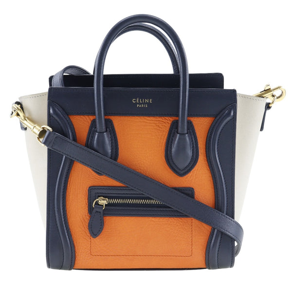 [Celine] Celine Lager Genano Shopper Shopper Shopper Bashing Bag Calf Orange Diagonal Handscope 2way 패스너 수하물 나노 쇼핑객 숙녀