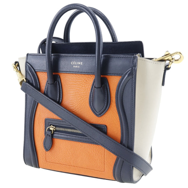 [Celine] Celine Lager Genano Shopper Shopper Shopper Bashing Bag Calf Orange Diagonal Handscope 2way 패스너 수하물 나노 쇼핑객 숙녀