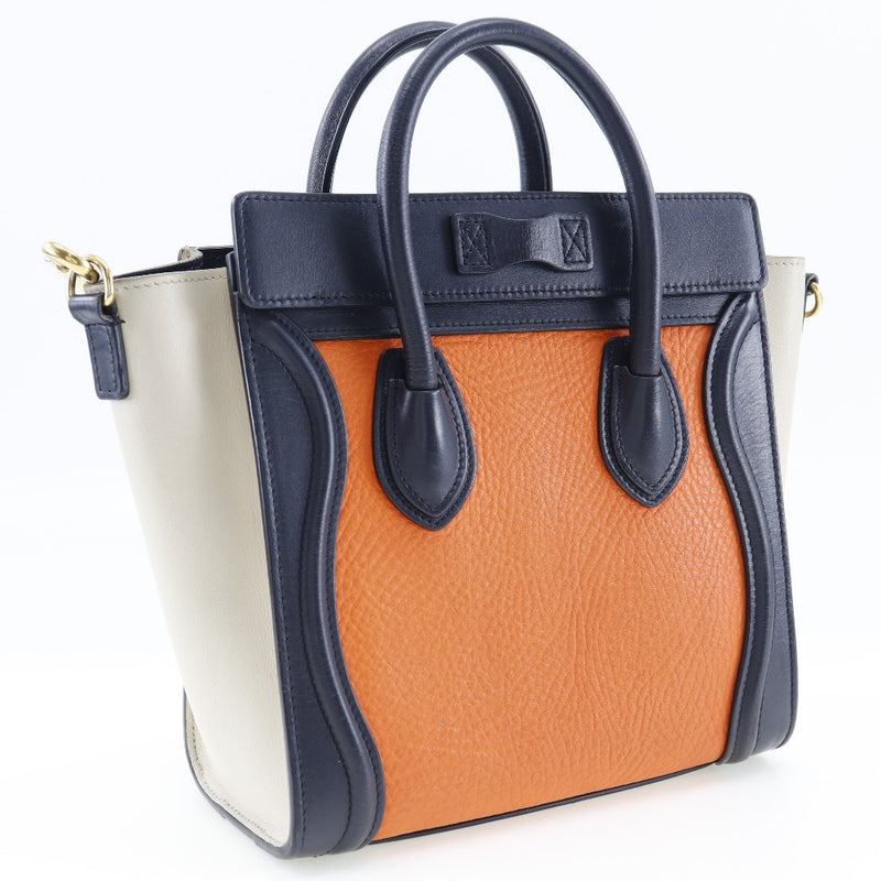 [Celine] Celine Lagenano Shopper Shoulder Bag Calfskin Orange diagonal hanging handbag 2way Fastener LUGGAGE NANO SHOPPER Ladies