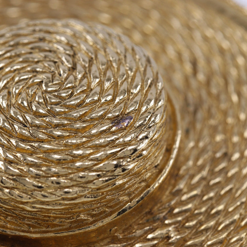 【CHANEL】シャネル
 麦わら帽子 ブローチ
 金メッキ 約36.0g Straw hat レディースA-ランク