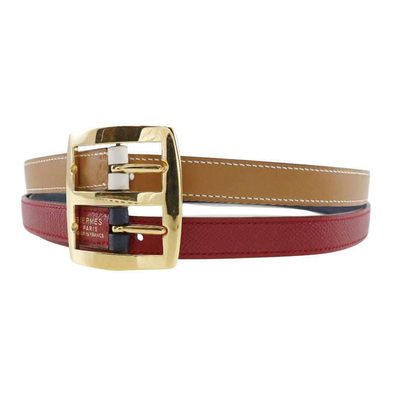 [Hermès] Hermès 
 Ceinture réversible 
 Kushbell x Swift Blue Indigo / Rougevif 〇x gravé des dames réversibles