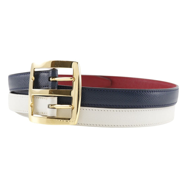 [HERMES] Hermes 
 Reversible belt 
 Kushbell x Swift Blue Indigo/Rougevif 〇X engraved REVERSIBLE Ladies A Rank