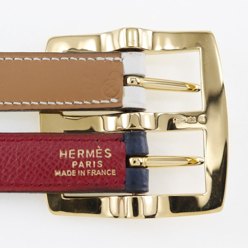 [Hermès] Hermès 
 Ceinture réversible 
 Kushbell x Swift Blue Indigo / Rougevif 〇x gravé des dames réversibles