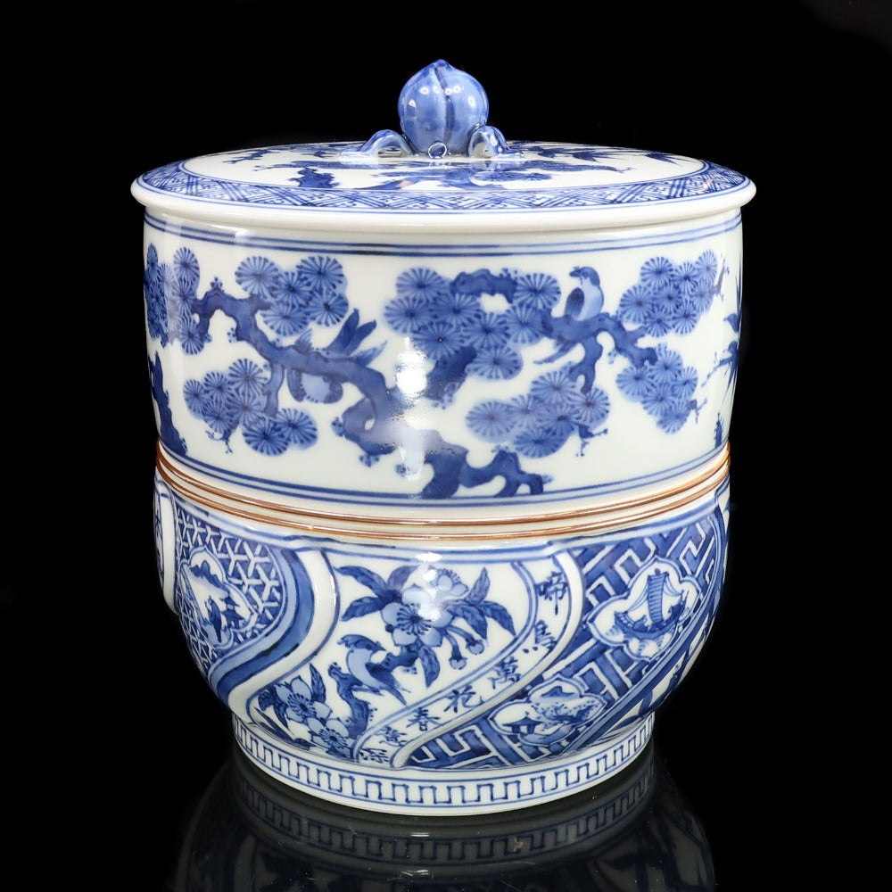 kyoyaki】京焼 真葛香斎 作 祥瑞胴締水指 ( 替塗蓋付 ) 茶道具