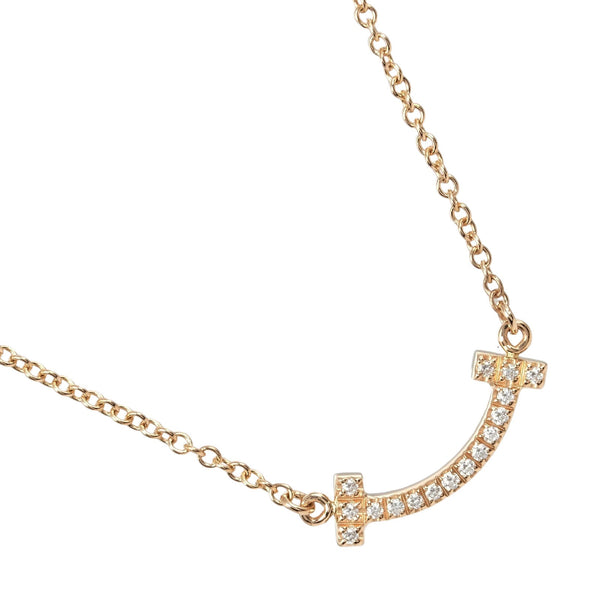 [Tiffany＆Co。]蒂法尼 
 T微笑迷你项链 
 K18粉红色金X钻石大约2.7g T微笑迷你女士