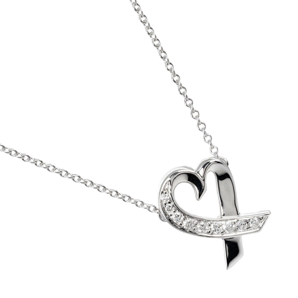 [Tiffany＆Co。]蒂法尼 
 摩擦心脏项链 
 K18白金X钻石大约3.3克爱心女士