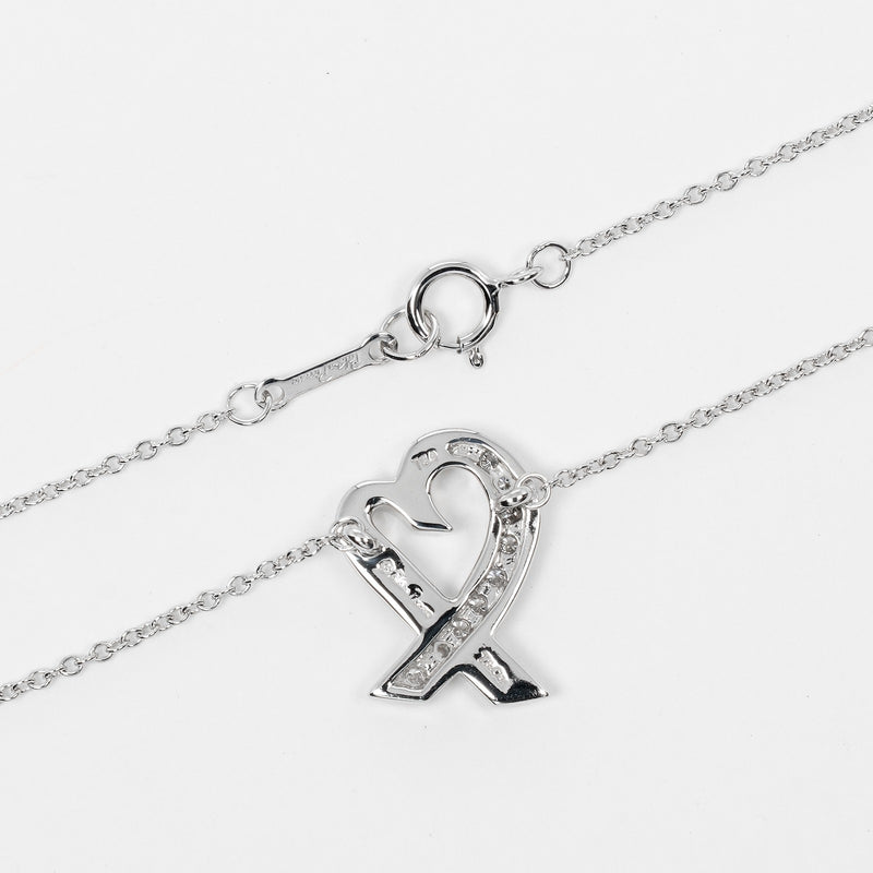 [Tiffany＆Co。]蒂法尼 
 摩擦心脏项链 
 K18白金X钻石大约3.3克爱心女士