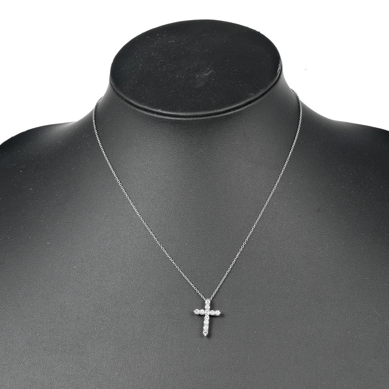 [Tiffany＆Co。]蒂法尼 
 小十字项链 
 PT950白金X钻石十字架大约3.83克小十字女士