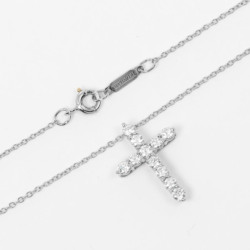 [Tiffany＆Co。]蒂法尼 
 小十字项链 
 PT950白金X钻石十字架大约3.83克小十字女士
