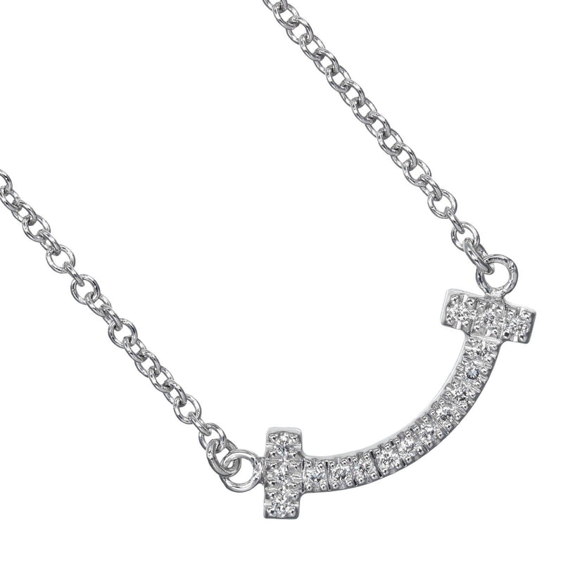 【TIFFANY&Co.】ティファニー
 Tスマイル ミニ ネックレス
 K18ホワイトゴールド×ダイヤモンド 約2.32g T Smile Mini レディースAランク
