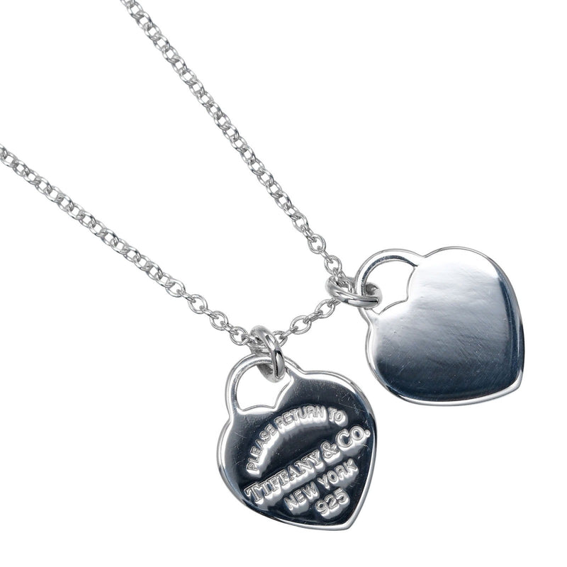 [Tiffany & co.] Tiffany revient à Tiffany Double Mini Heart Tag Collier Silver 925 Env. 2.92G Retour à Tiffany & Co. Double Mini Heart Tag Women's Rank A