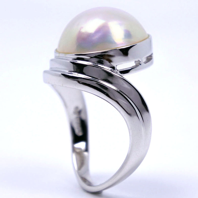 [타사키] 타사키 Mabepal No. 12 Ring / Ring Wave K14 White Gold X Pearl 약 6.7g Mabe Pearl Ladies A Rank