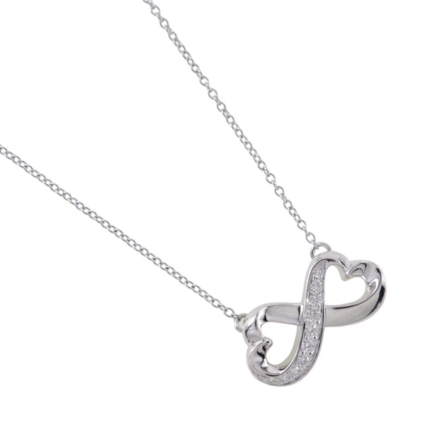 [Tiffany＆Co。] Tiffany双摩擦心脏项链K18白金X钻石大约3.7克双摩擦心A+等级