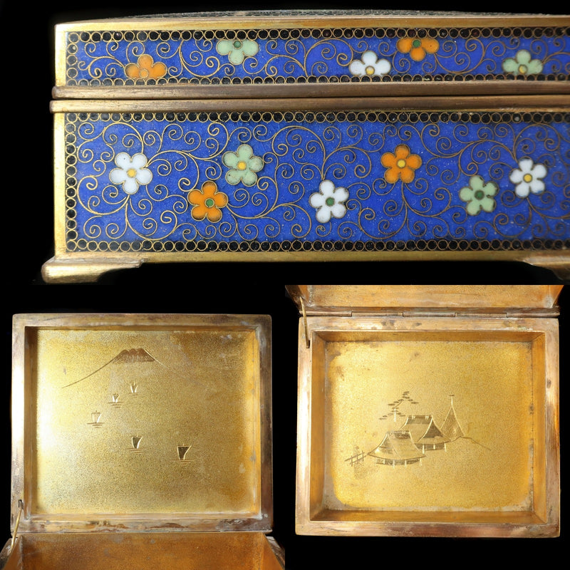時代物 有線七宝 銅地内鍍金 山水葛屋彫 宝石箱 陶磁器 骨董品