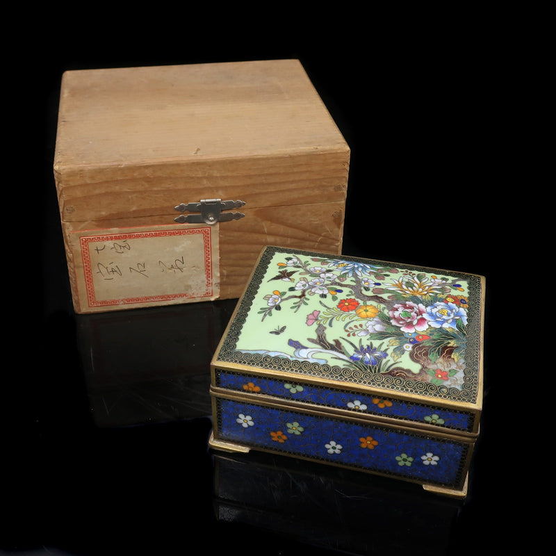 時代物 有線七宝 銅地内鍍金 山水葛屋彫 宝石箱 陶磁器 骨董品