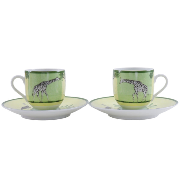 HERMES リズムグリーン　カップアンドソーサー2客 HERMES] Hermes Green Demitasse Cup & Saucer Pair Set Tableware