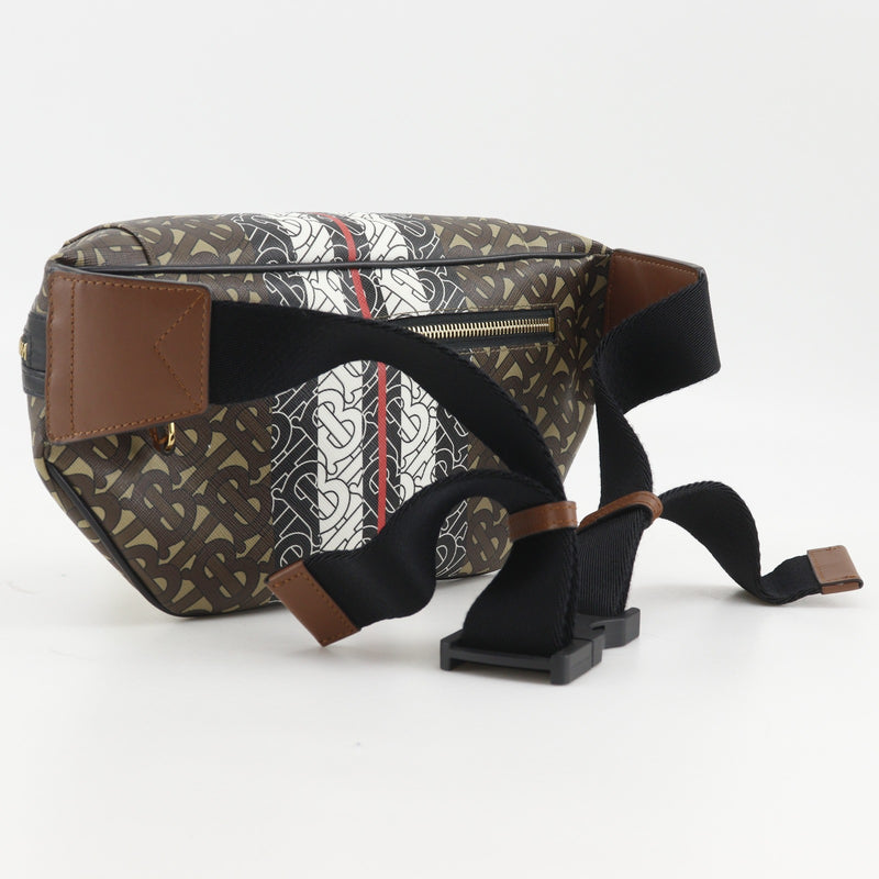 美品　BURBERRY バーバリー ボディバッグ　TBモノグラム　バムバッグ BURBERRY】バーバリー TBモノグラムストライプ Eキャンバス バムバッグ